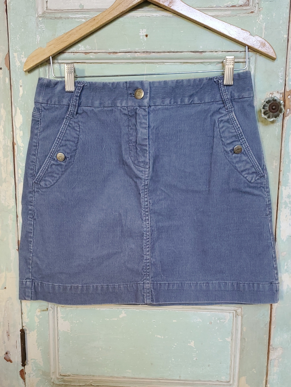 J. Crew Blue Corduroy Mini Skirt with Buttoned Pockets